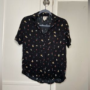 Mushroom print buttoned black shirt